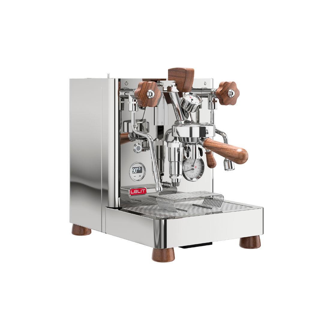 Lelit Bianca espresso machine with L58E group, featuring manual water flow control and dual boiler for thermal stability, showcasing elegant design and powerful performance.