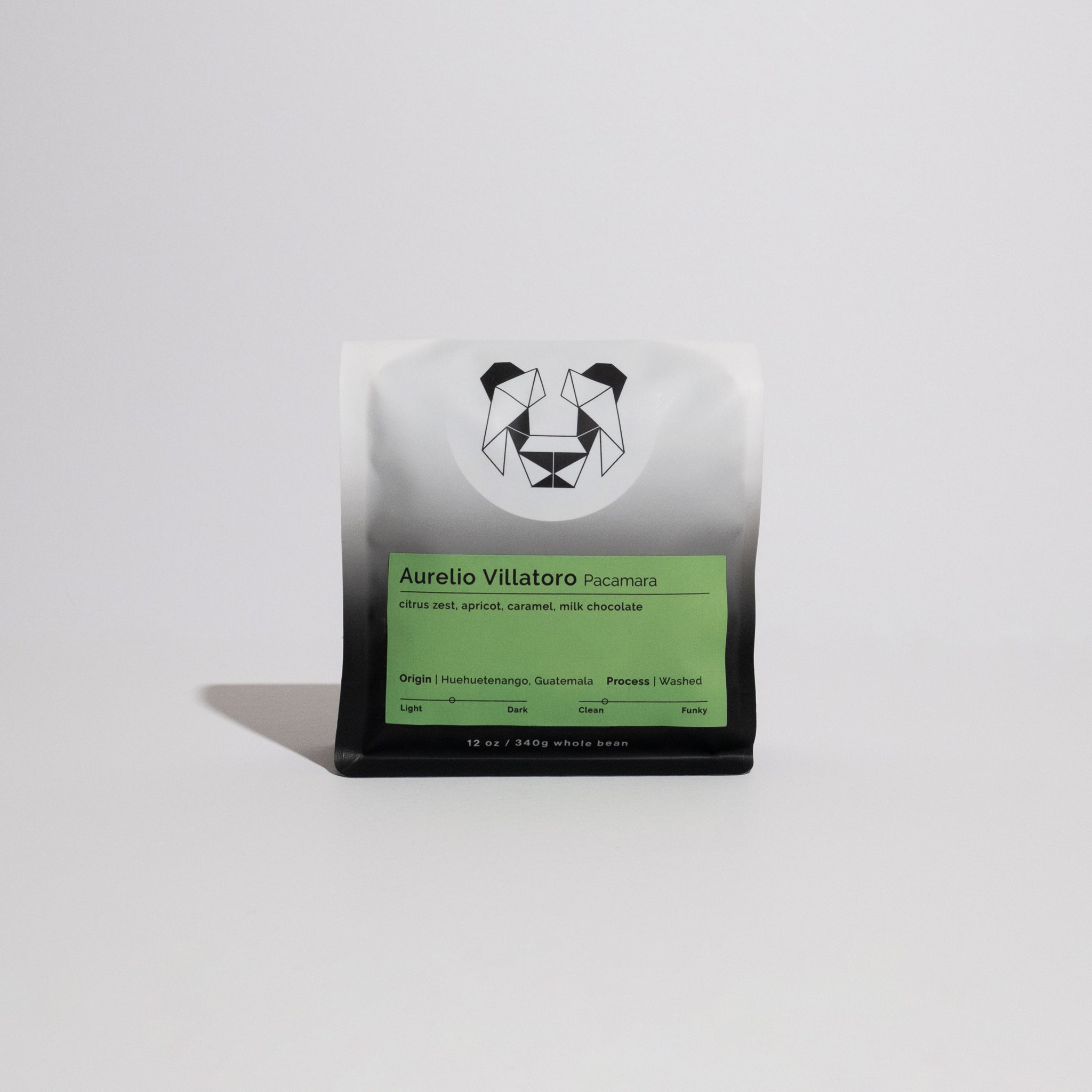 Aurelio Villatoro - Pacamara coffee beans, highlighting the artisanal washing process and rich flavor notes, sourced from Campamento Alto, Huehuetenango, Guatemala.