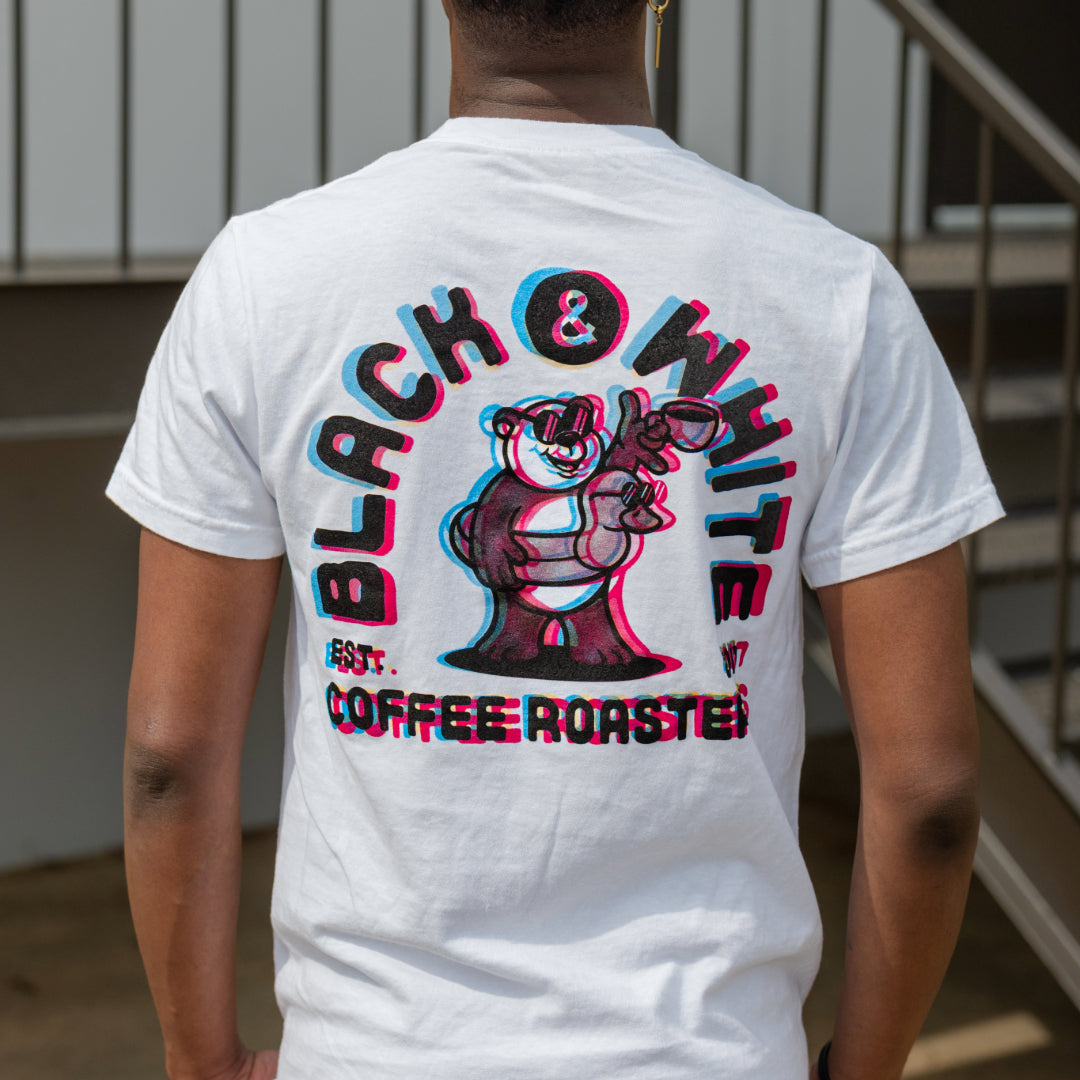 Summer '24 Glitch Panda Shirt with front pocket logo and glitchy panda design on the back, offering a slightly oversized fit for comfort and style.