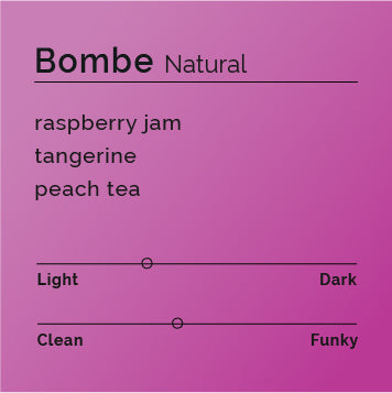 Bombe - Natural coffee beans from Bombe Kebele, Ethiopia, featured in a package highlighting floral, fruity notes with a clean, citrusy profile.
