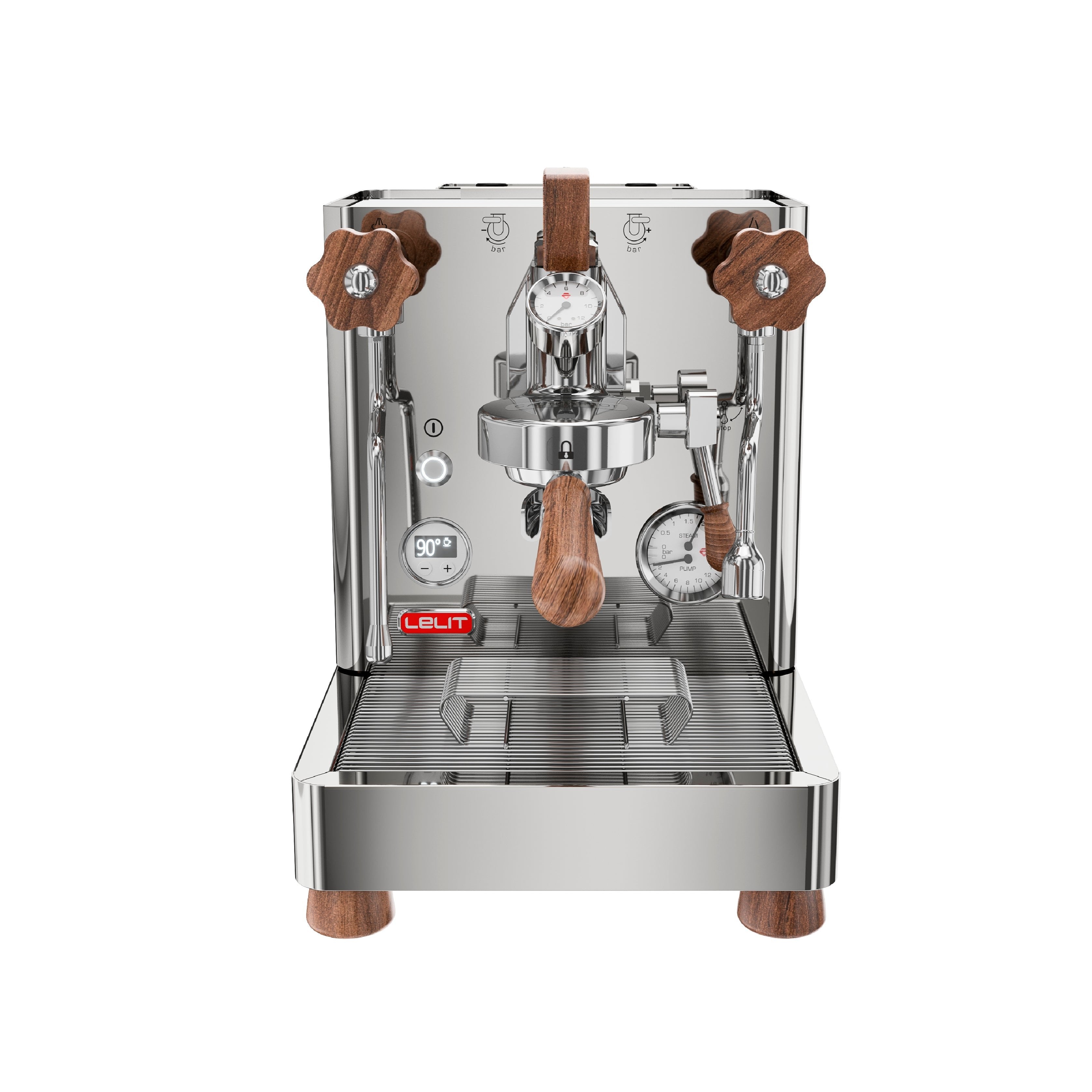 Lelit Bianca espresso machine with L58E group, manual water flow control, and dual boiler for thermal stability; a blend of elegance and power.