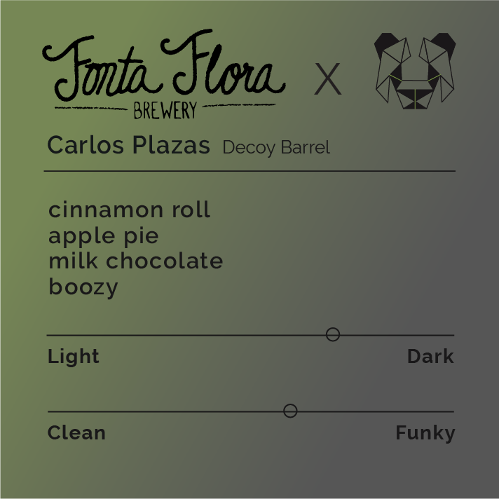 Carlos Plazas - Decoy Barrel coffee beans in packaging, representing a cinnamon-infused, oak barrel-finished blend from Bellavista Estate, Suaza, Colombia.