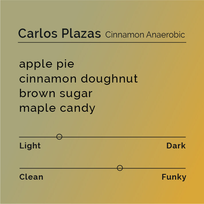 Carlos Plazas - Cinnamon Anaerobic coffee package, highlighting its unique cinnamon-infused fermentation process, crafted by third-generation farmer Carlos at Bellavista Estate in Colombia.