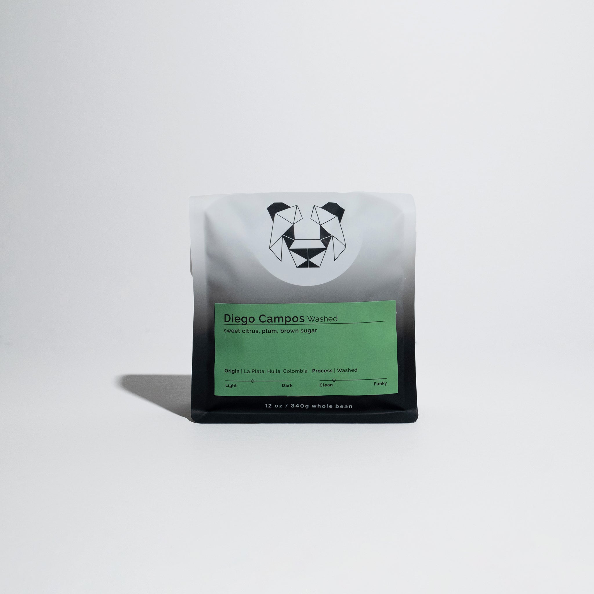 Diego Campos - Washed coffee beans from La Plata, Colombia, showcasing the World Barista Champion's expertise; emphasizes sweet citrus, plums, and brown sugar notes.