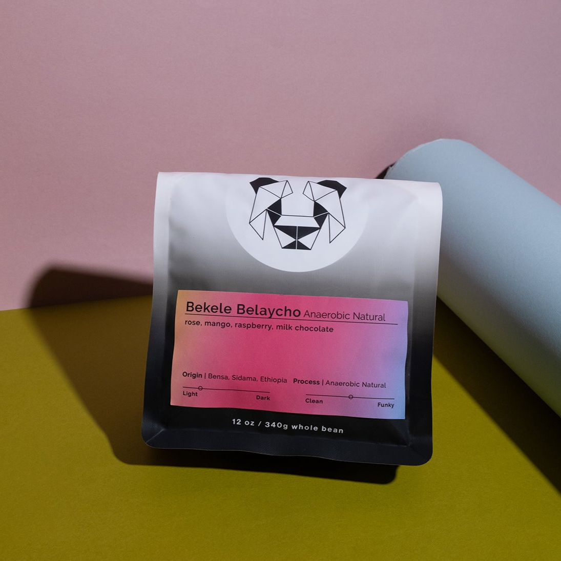 Bekele Belaycho - Anaerobic Natural coffee beans from Bensa, Sidama, showcased in packaging, reflecting its floral, fruity aroma and meticulous production process.