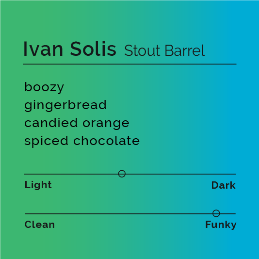 Ivan Solis - Stout Barrel coffee in a bag, highlighting its cinnamon anaerobic washed process, bourbon barrel aging, and collaboration with Bond Brothers Beer Co. from Costa Rica.