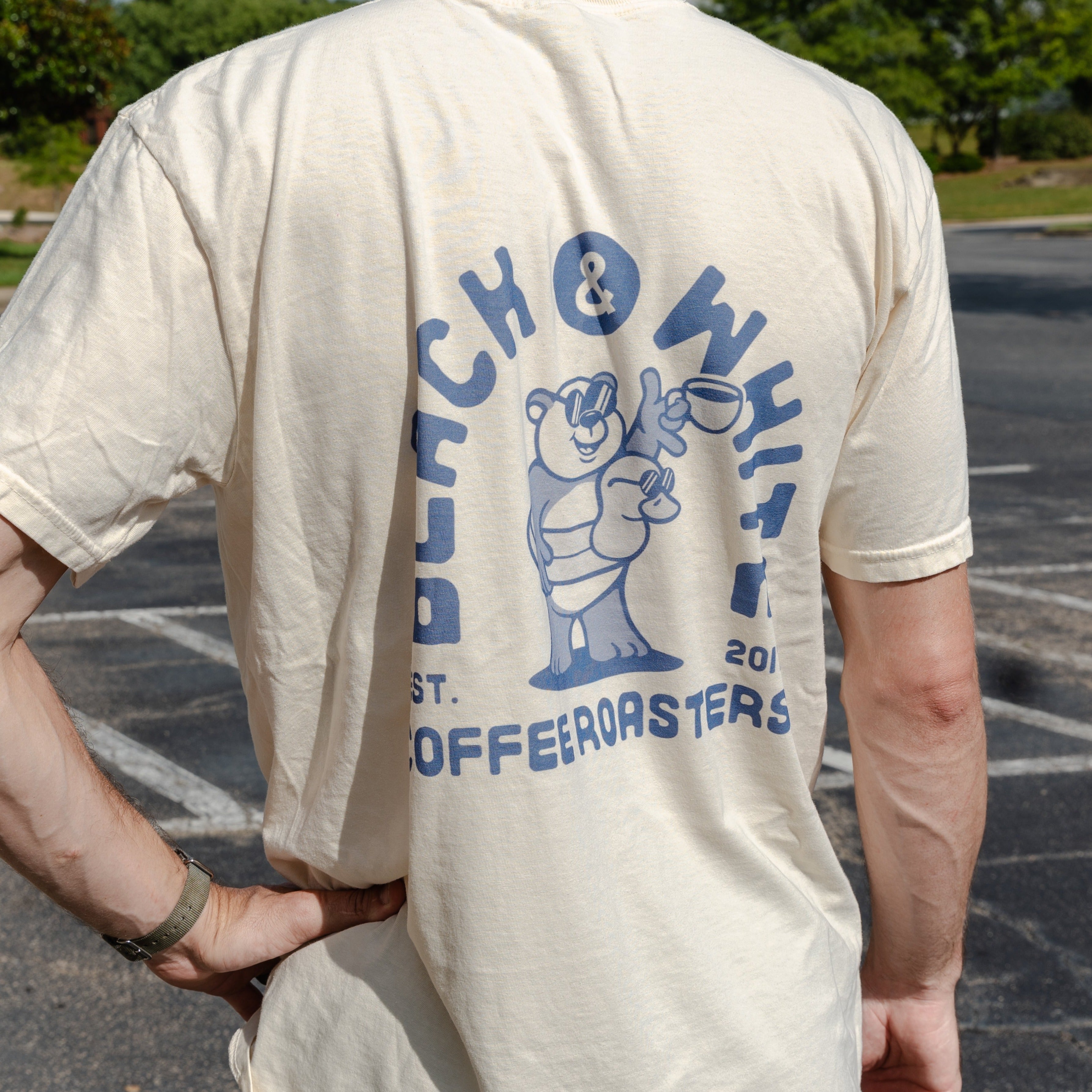 Summer Duckie Shirt with a single-needle chest pocket, relaxed fit, and durable construction, ideal for outdoor activities. Features custom panda illustration by @bearroach.
