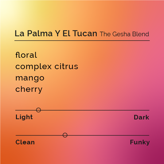 La Palma Y El Tucan - The Gesha Blend, showcasing a unique coffee blend with floral and tropical notes, inspired by innovative anaerobic processing methods.