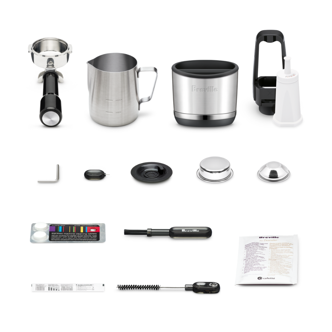Breville Oracle Jet espresso machine with auto grind, dose, and tamp features, professional 58 mm portafilter, and responsive touch screen for café-style coffee at home.