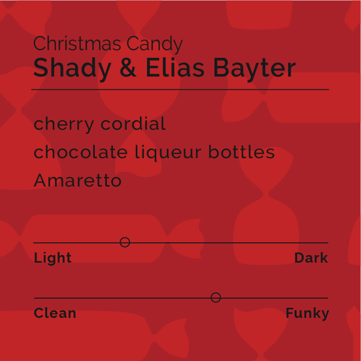 Shady & Elias Bayter - Christmas Candy coffee blend from El Vergel farm, featuring Juicy Cherry Castillo and CH5 Pink Bourbon, highlighting festive, spiced, sweet flavors.