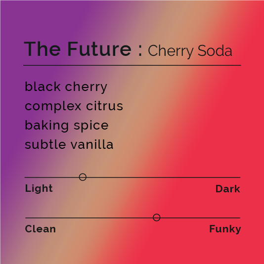 The Future - Cherry Soda coffee blend, showcasing dynamic processing, blends cherries, citrus, cinnamon, and vanilla notes, inspired by nostalgic soda fountain flavors.