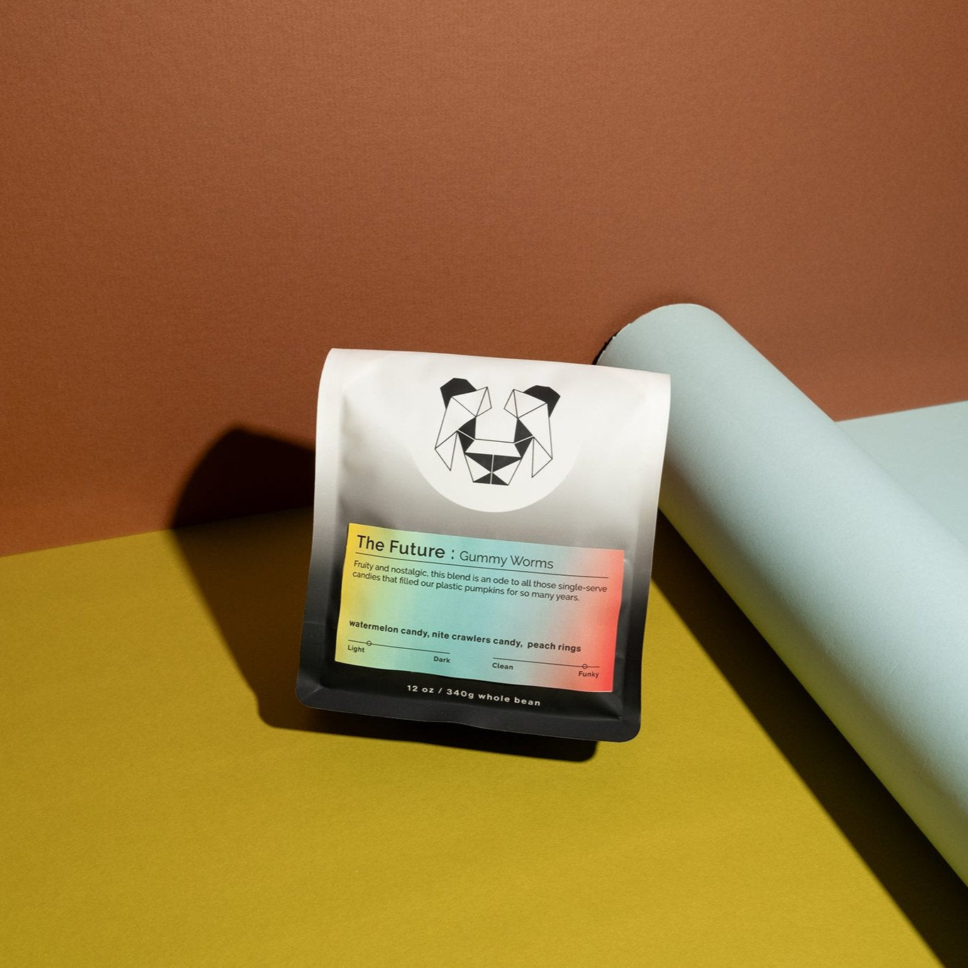 The Future - Gummy Worms coffee package, showcasing its unique fruity blend inspired by gummy candies, featuring Ethiopian and Colombian co-fermented beans.