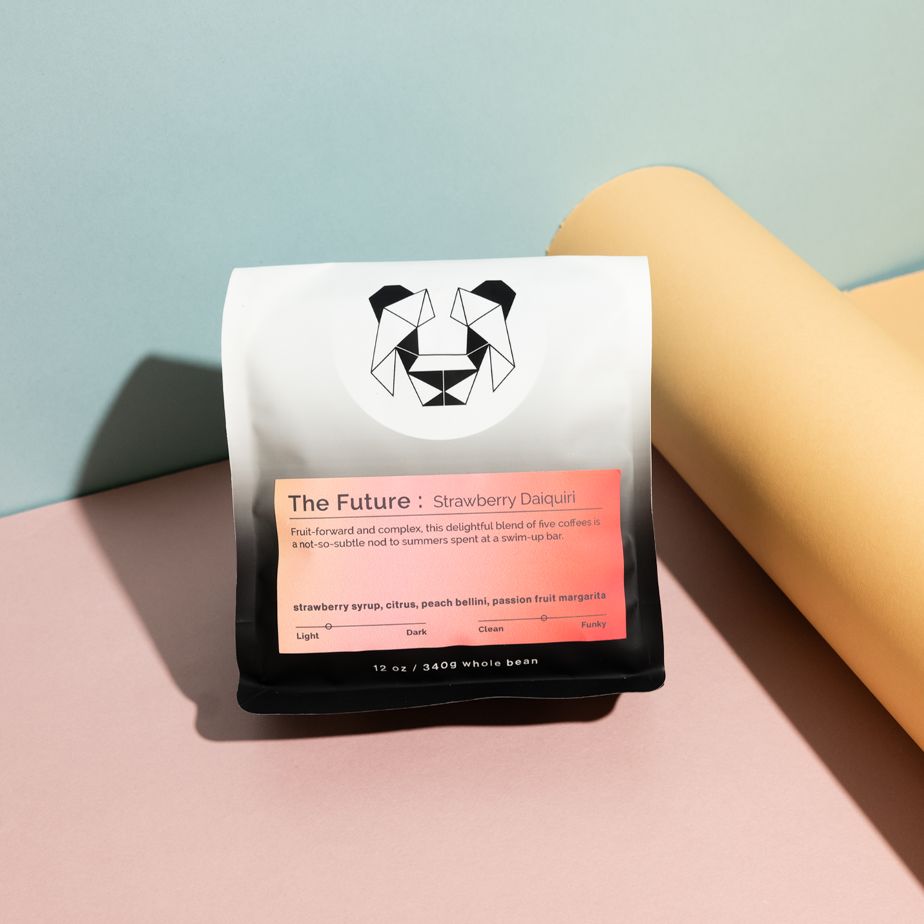 The Future - Strawberry Daiquiri coffee blend, featuring a curated mix of co-fermented strawberry, peach, and red fruit beans from Colombian producers.