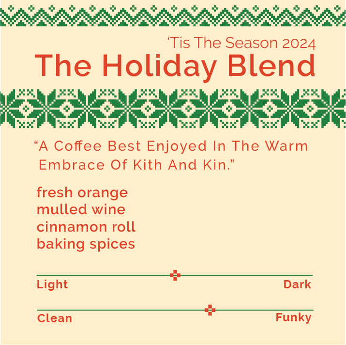 The Holiday Blend - 'Tis the Season 2024 coffee bag, supporting BeLoved Asheville, highlights festive flavors like spiced sweetness and citrus, perfect for holiday gatherings.