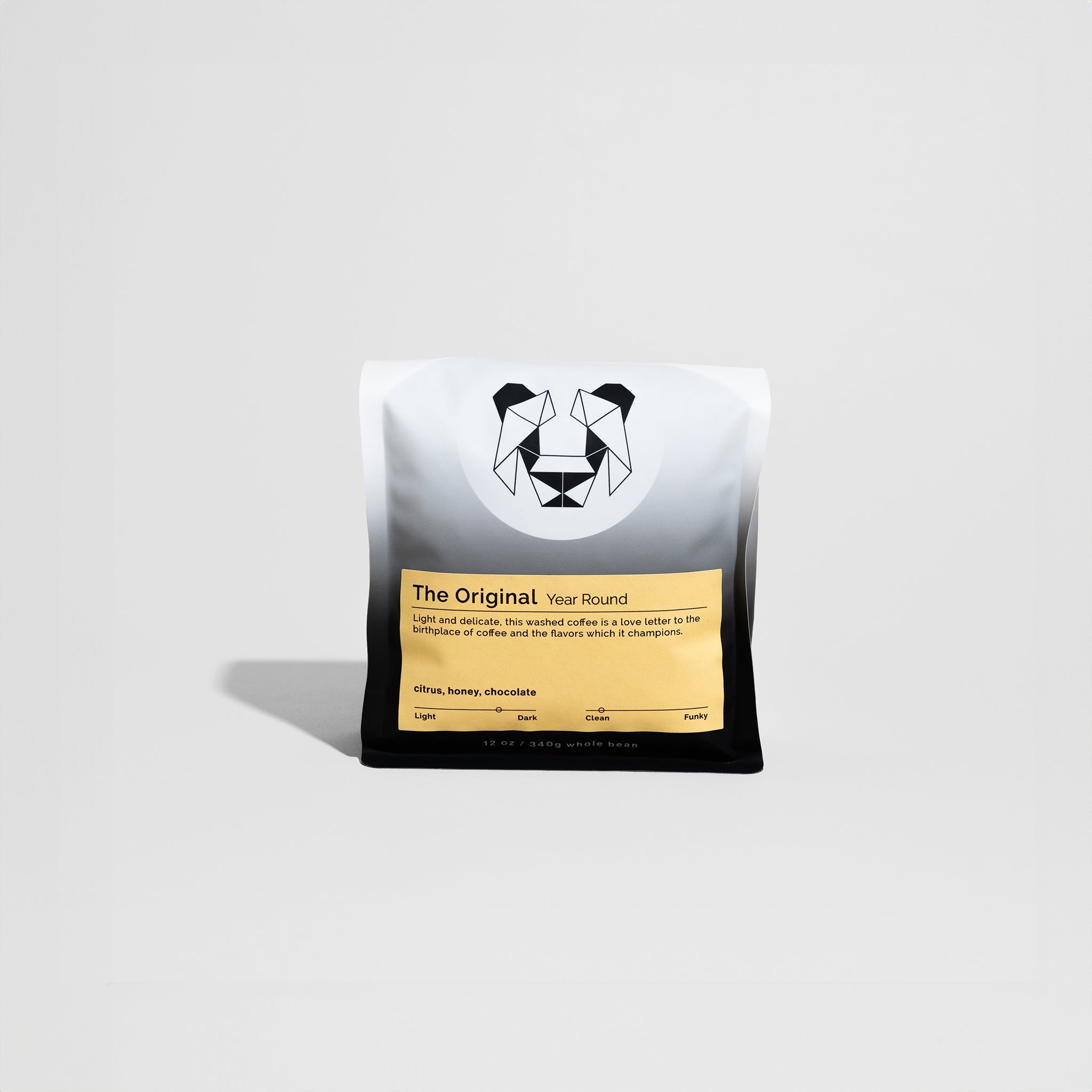 The Original coffee blend, featuring medium-dark Ethiopian roast, notes of citrus, honey, chocolate, emphasizing light acidity and tea-like body, in a washed process.