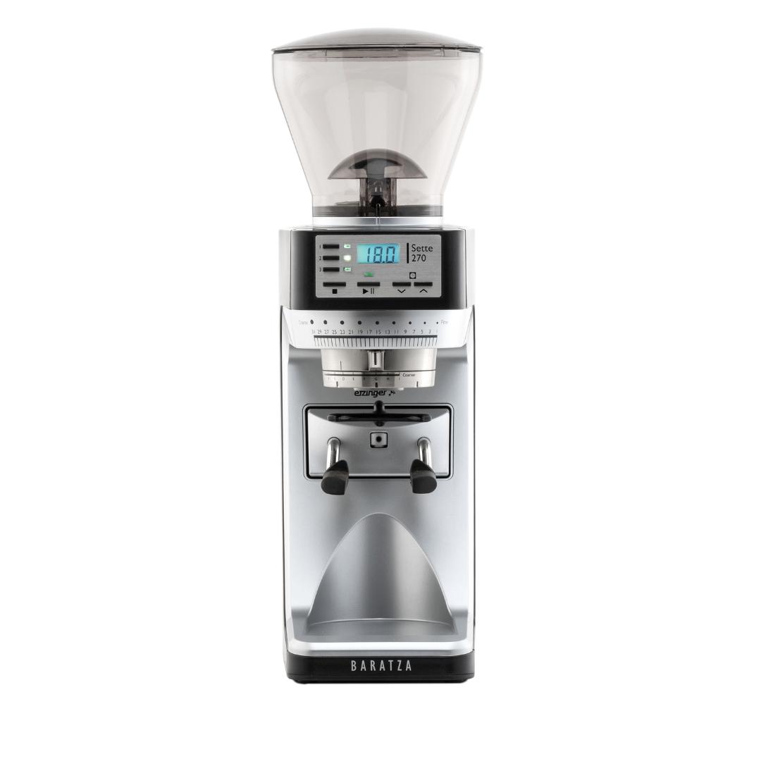Baratza Sette 270 espresso grinder, showcasing its stepless micro adjustment ring and hands-free operation, ideal for fine grind settings in home espresso making.