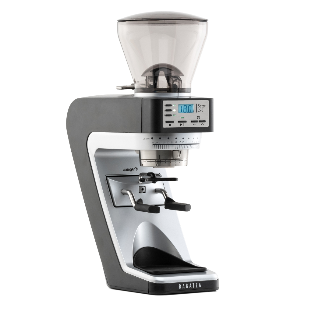 Baratza Sette 270 espresso grinder, featuring a compact design with hands-free, time-based dosing and adjustable grind settings for precise coffee preparation.