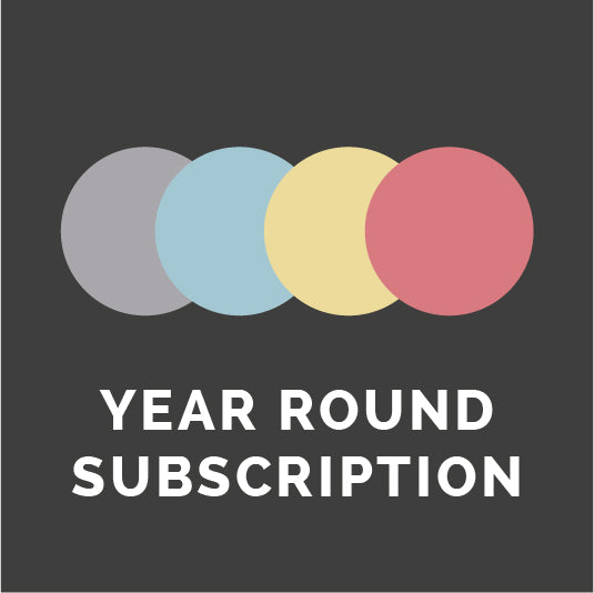 Year Round Coffee Subscription bag offering 2 lb and 5 lb options, ensuring freshness with monthly shipping and customizable frequency for home or office use.