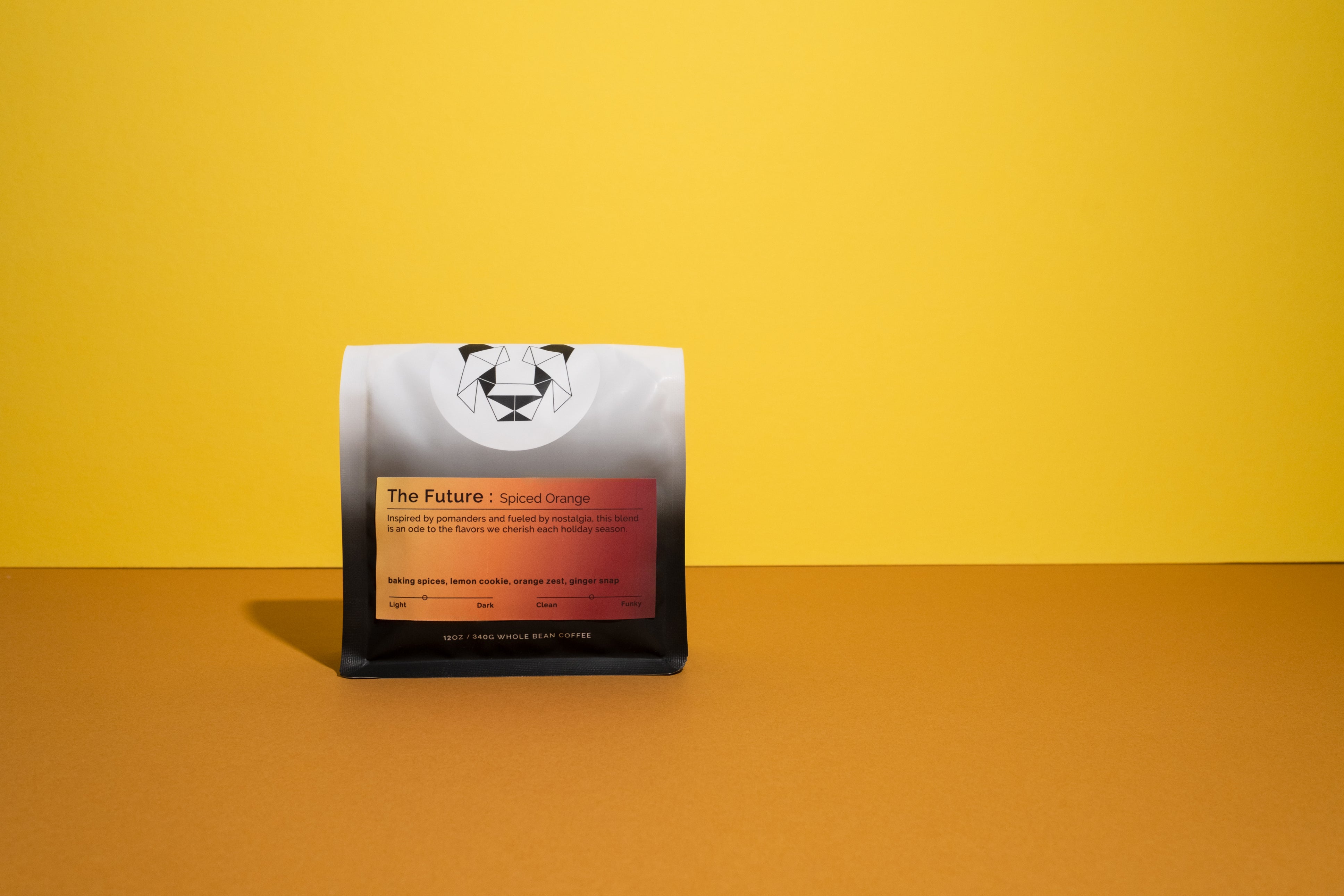 Product packaging with a panda logo on a yellow background