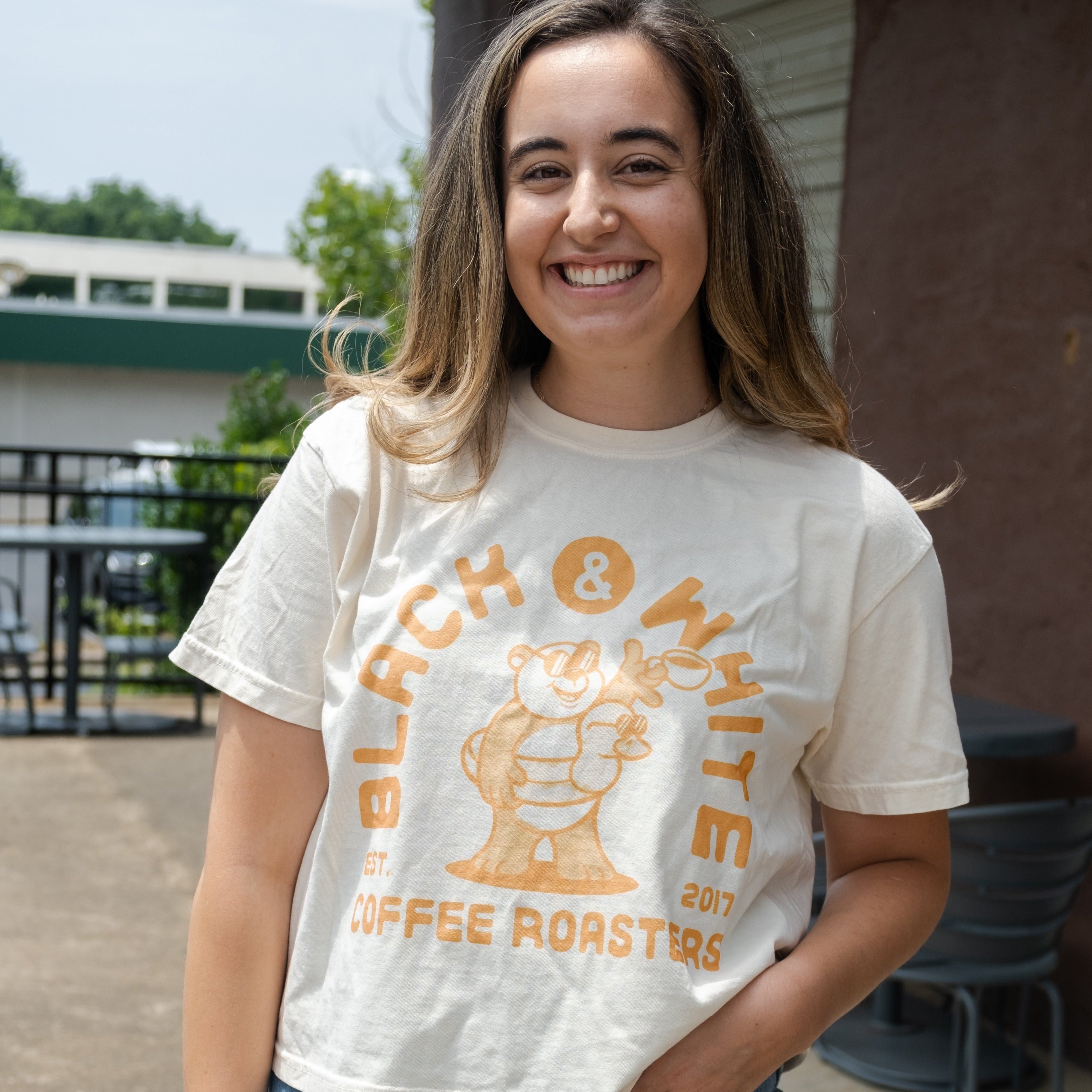Orange Creamsicle Panda Crop Shirt featuring a custom panda design. Oversized fit, heavyweight cotton for comfort and durability, ideal for casual outings.
