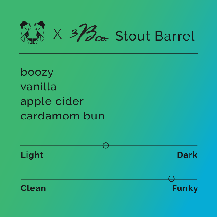 Haider Stout Barrel Collab coffee, featuring Catuai variety, cinnamon anaerobic washed and bourbon barrel-aged process, exclusively for subscribers.